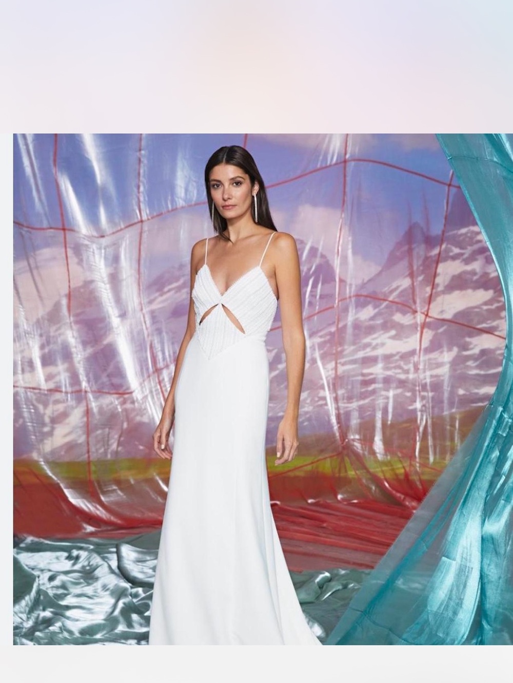 THEIA Bridal Pearl Beaded Cutout Mermaid minimalist beach Wedding Gown  White  2